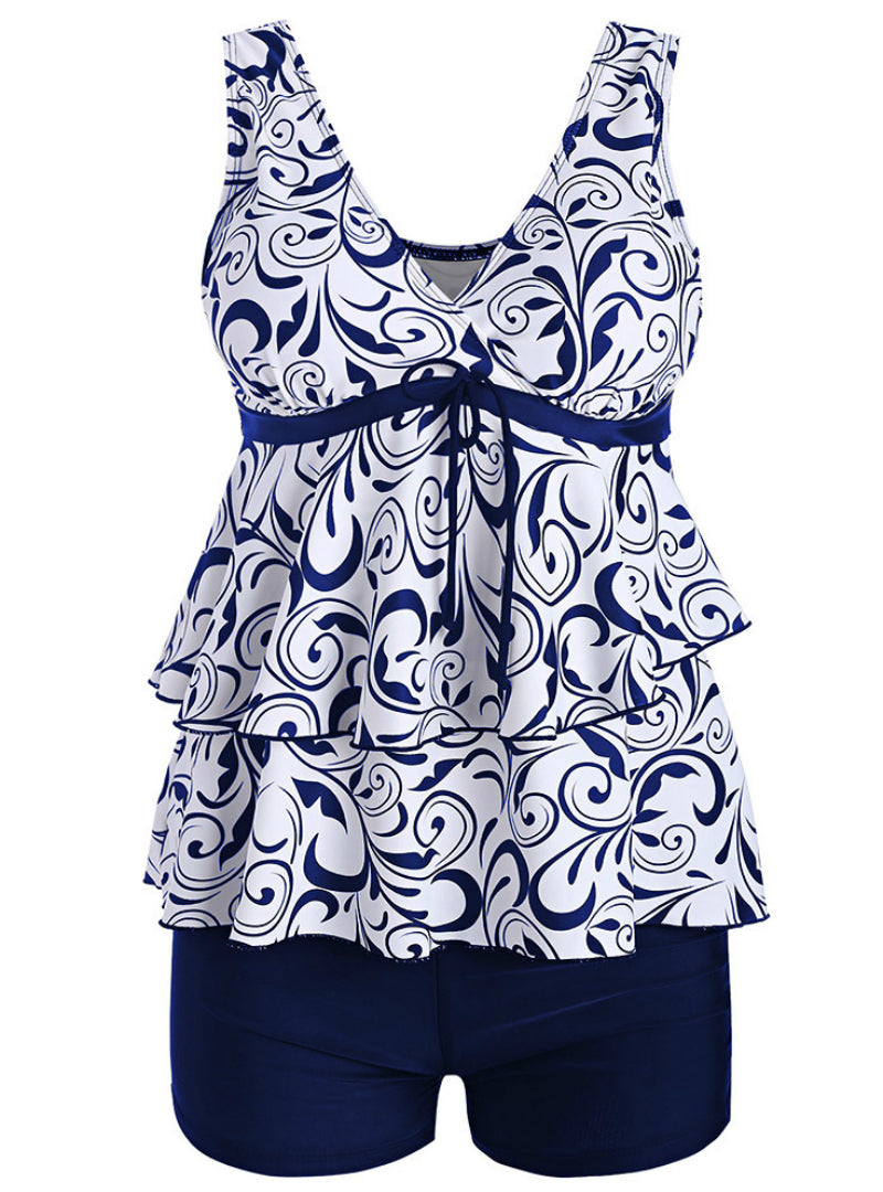Flounce Printed Tankini Two-piece Suits High Waist