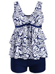 Flounce Printed Tankini Two-piece Suits High Waist