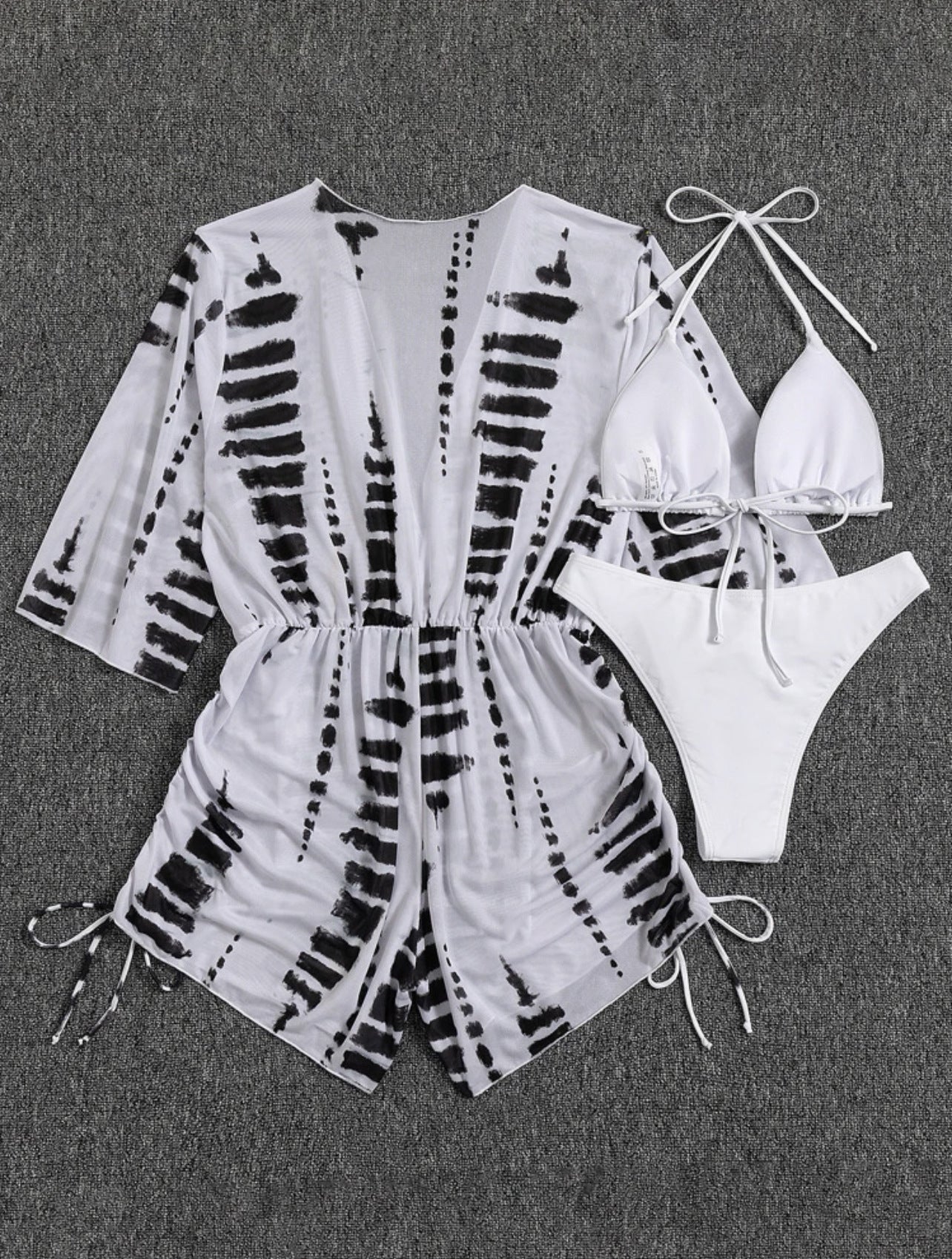 Rope Strap One-piece Shorts Mesh Three-piece Bikini