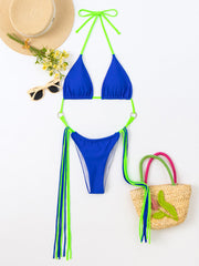 Sexy Contrast Color Integrated Tassel Bikini