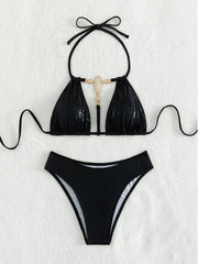 Sexy Snake Pattern Bronzing Triangle Chain Split Bikini