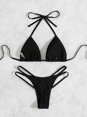 Tether Halter Pleated Beach Bikini