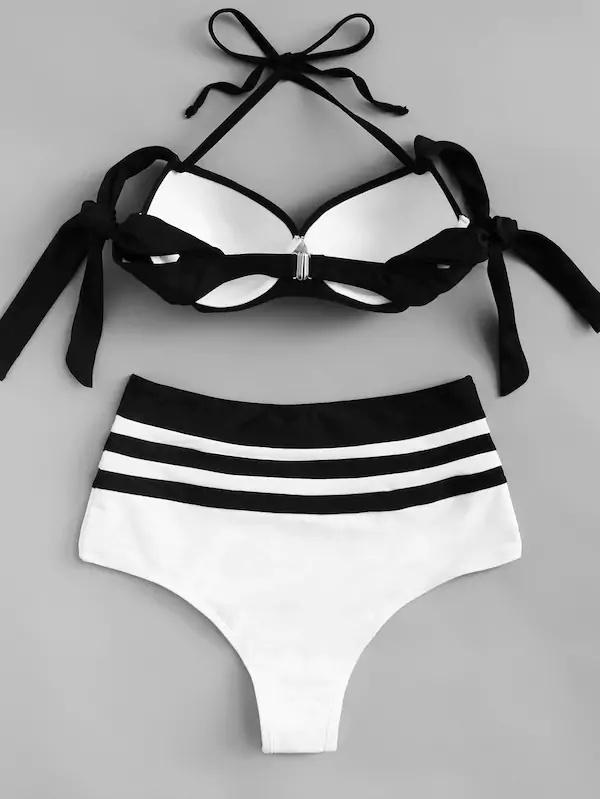 Low Cut Color Burgundy High Waist Bikini Set