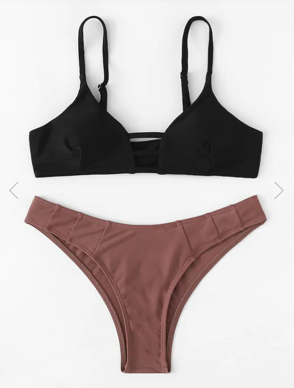 Fashion Two Tone High Cut Bikini Set