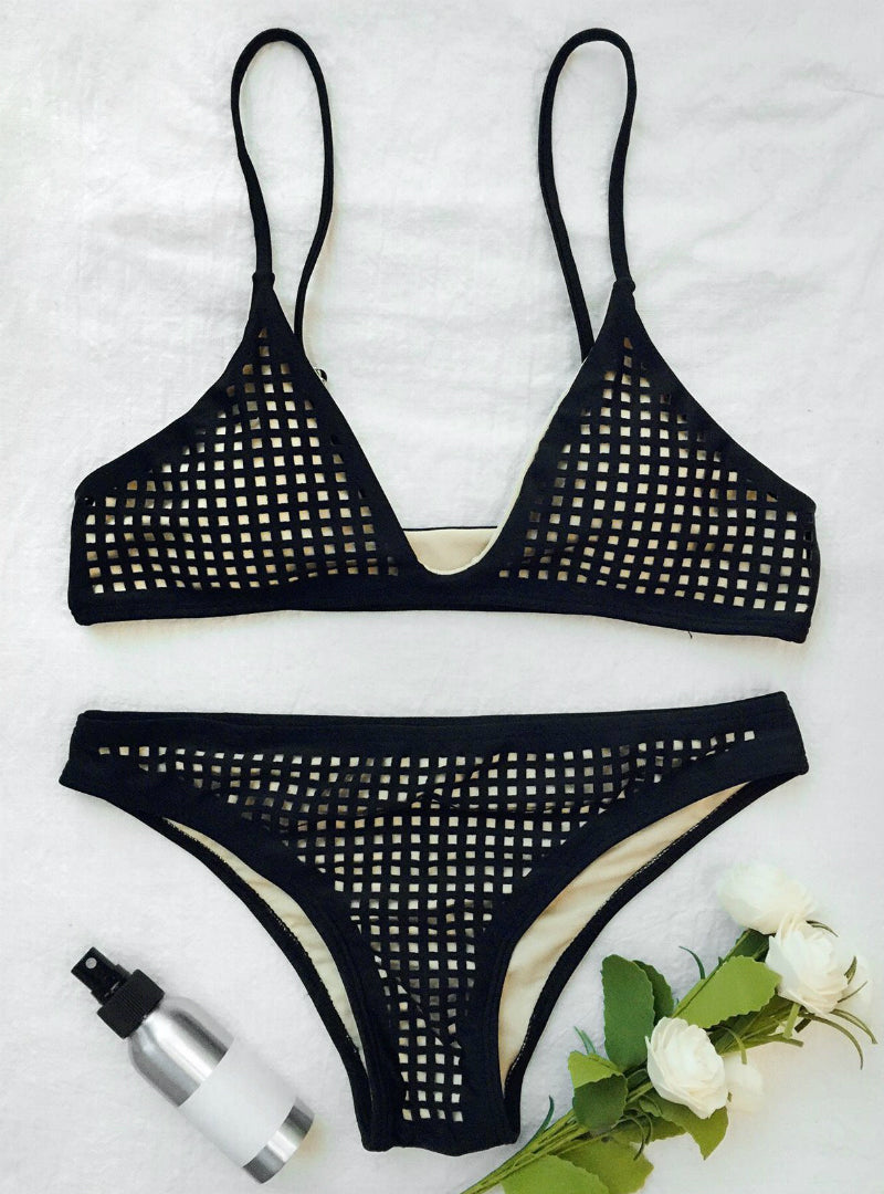 Square Laser Cut Bikini Top And Bottoms Bikini Set