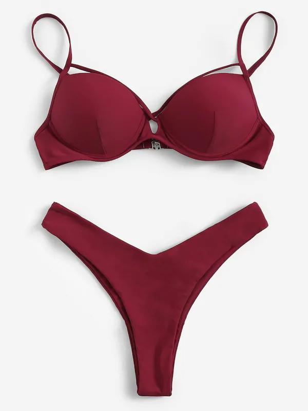 Fashion Red Slip High Leg Bikini Set
