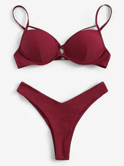 Fashion Red Slip High Leg Bikini Set
