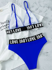 Letter Ribbon Solid Color Sexy Swimsuit