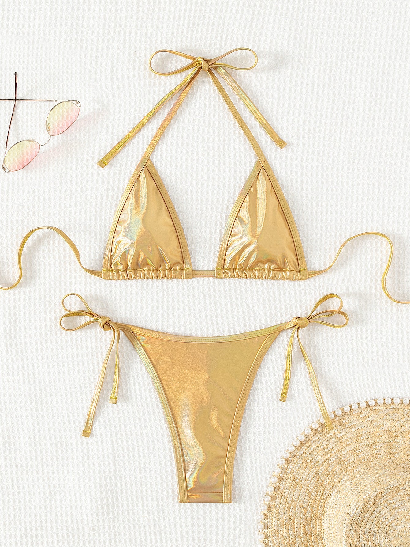 Thong Triangle Chain Jewelry Backless Bikini Set