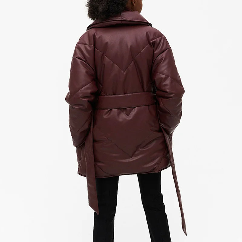 Catalina Oversized Leather Parker Blanket Coat