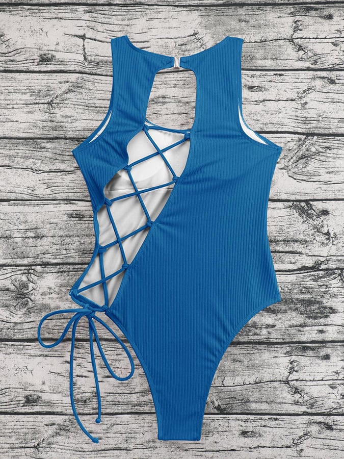 Solid Cut Out Strap One Piece Swimsuit