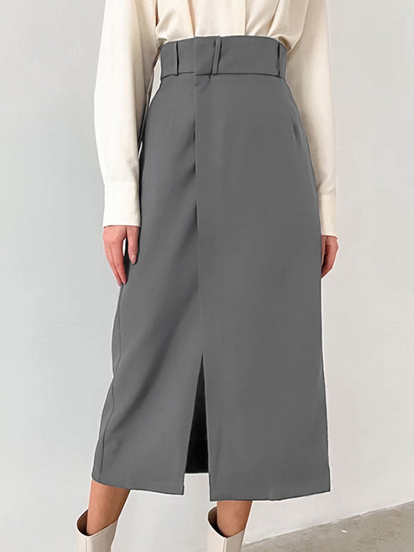 Solid Color Split-Joint Split-Side A-Line High Waisted Skirts Bottoms