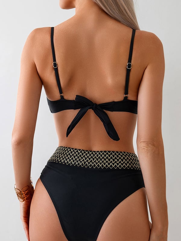 Women's Black Color Block Beach Sexy Bikini