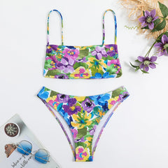 Women's Art Hawaiian Contrast Floral Print Tankini Swimsuit