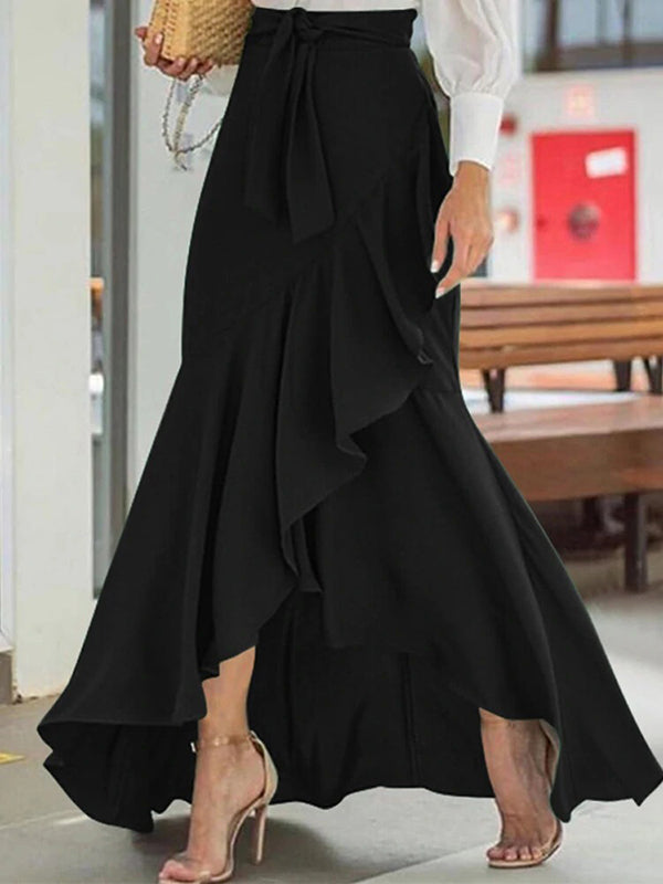 Irregular Clipping Bandage Falbala Solid Color Split-Side Skirts Bottoms