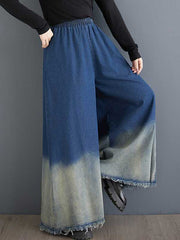 Elasticity Fringed Pockets High Waisted Loose Jean Pants Bottoms