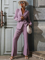 Office Solid Lapel Collar Two Pieces Set