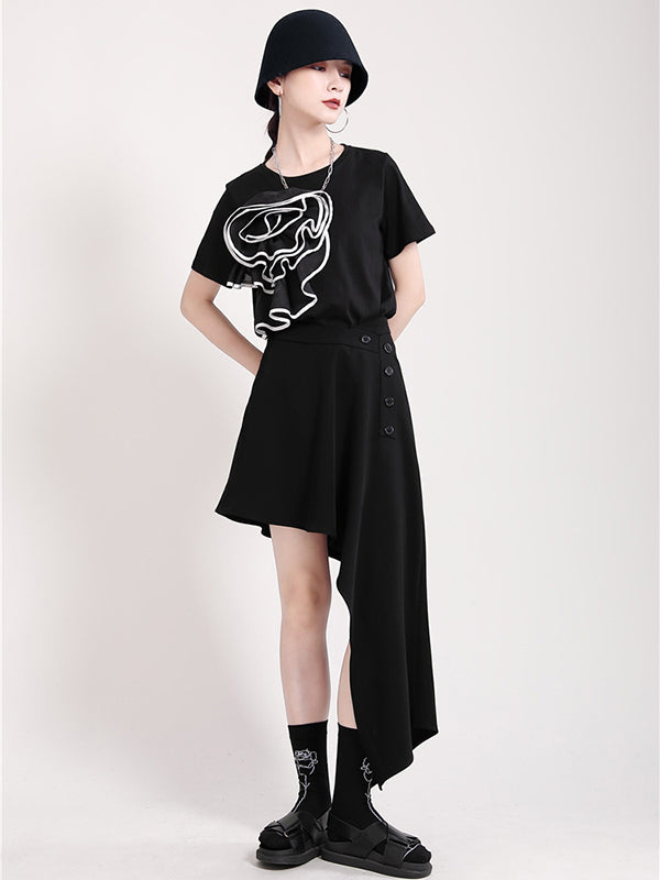 Stylish Irregular Split-Joint Black Skirt