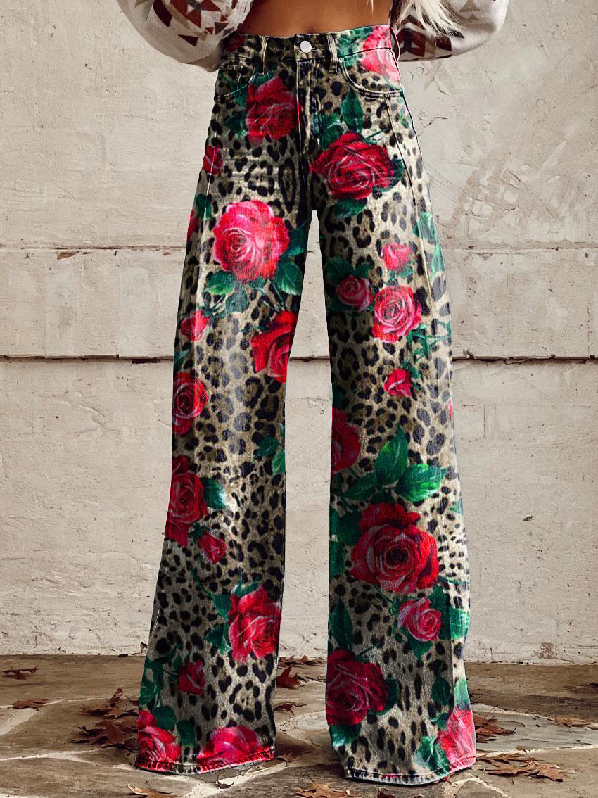 Women's Leopard Print Casual Wide Leg Pants