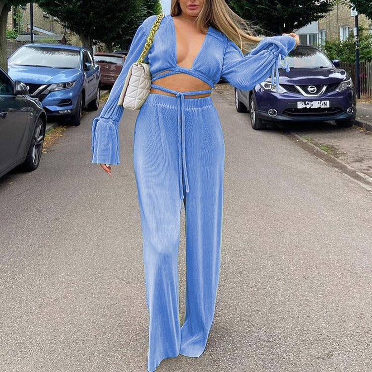 Stella Two-Piece Crop Top and Wide Leg Pant Set