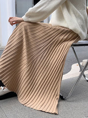 Pleated Solid Color A-Line High Waisted Skirts Bottoms