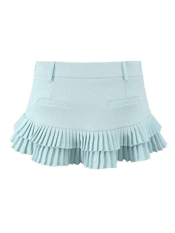 No Belt Pleated Solid Color Loose Skirts Bottoms