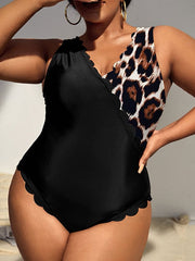 Sexy One-piece Lace Contrast Color Plus Size Swimsuit