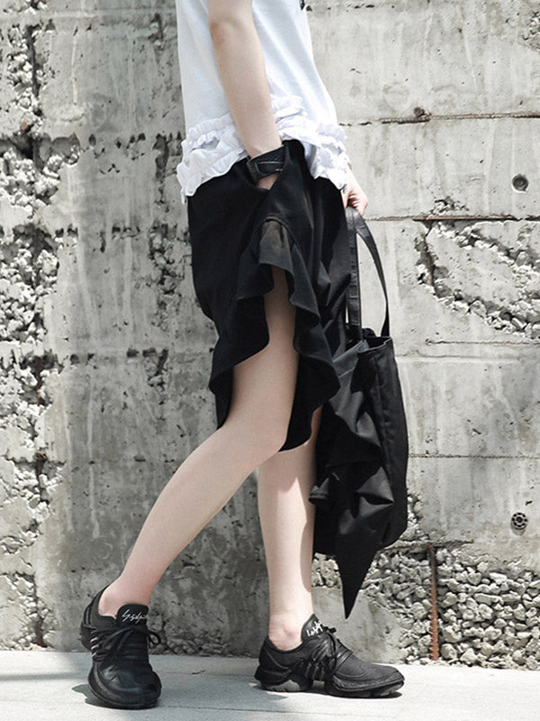 Original Solid Color Falbala Asymmetric Irregularity Shorts
