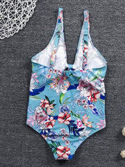 European And American Style Print Knotted Sexy One-Piece Swimsuit