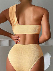 Solid Color Single Shoulder Wrap Chest Split Swimsuit