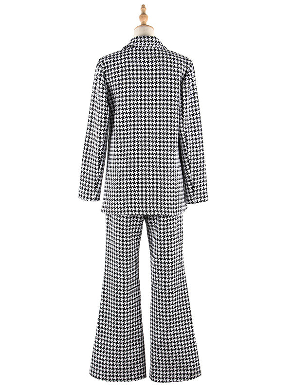Casual Long Sleeves Loose Plaid Lapel Collar Two Pieces Set