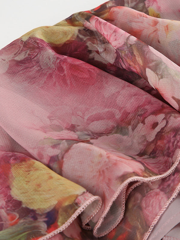 Floral Printed Ruffled Irregular Long Skirt