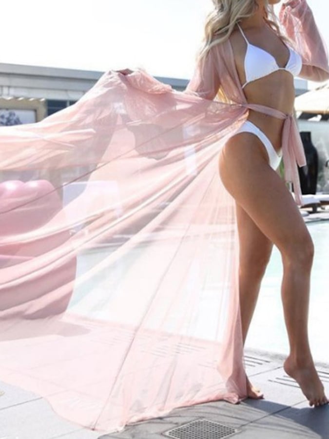 Sexy Mesh Long Floor Mopping Sunscreen Dress Blouse