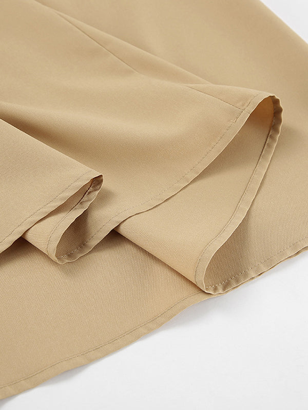 Pockets Solid Color Zipper High Waisted Loose Skirts Bottoms