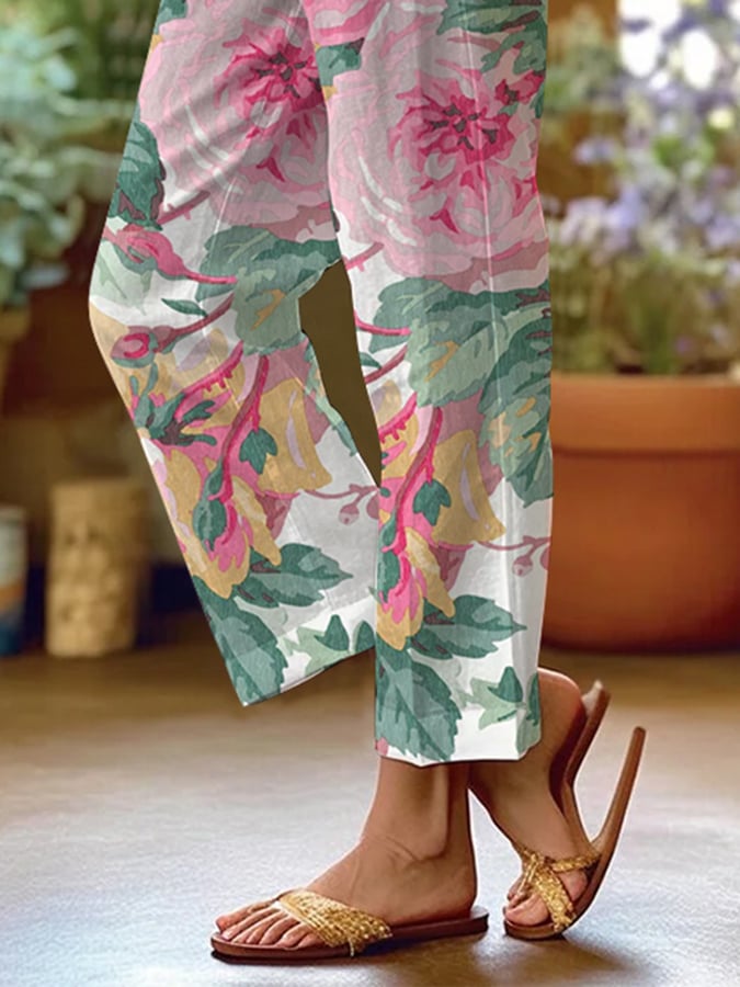 Women's Art Floral Loose Casual Pants (With Pockets)