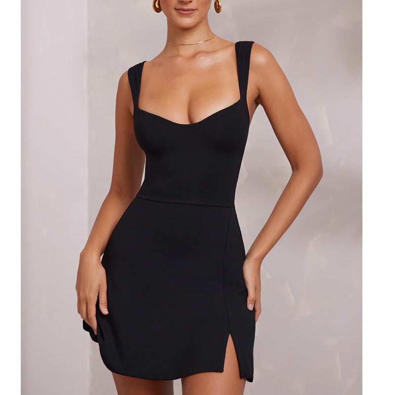 Lady Sexy Sling Solid Color Backless Dress