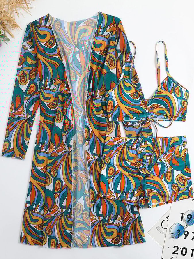 Fashion Sexy Printed Bikini Three Piece Set