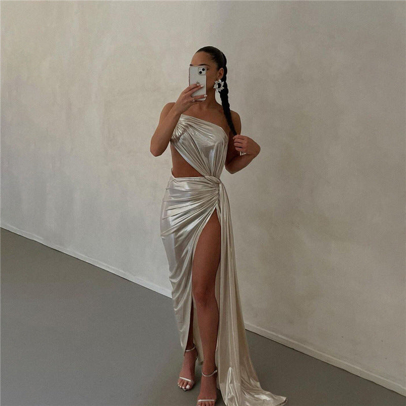 Lucia Shimmering Asymmetric Midi Dress