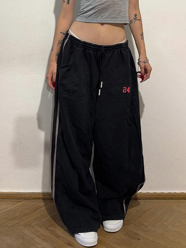 Loose Letter Print Wide-Leg Pants