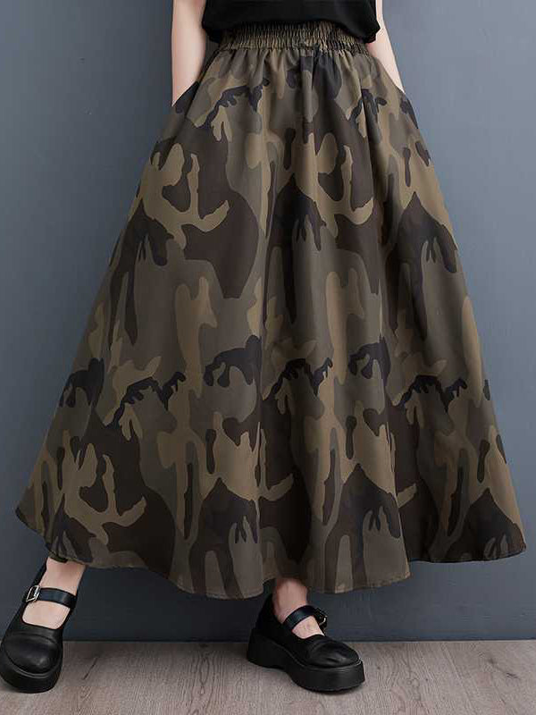 Camouflage Elasticity Printed Loose Skirts Bottoms