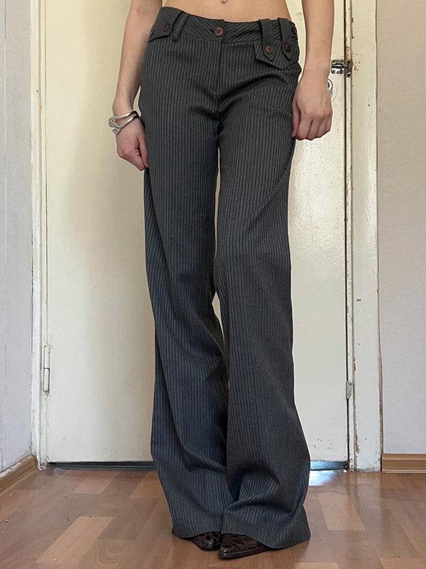 Buttoned Striped Flared Pants Loose Trousers Suit Pants
