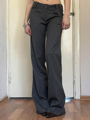 Buttoned Striped Flared Pants Loose Trousers Suit Pants