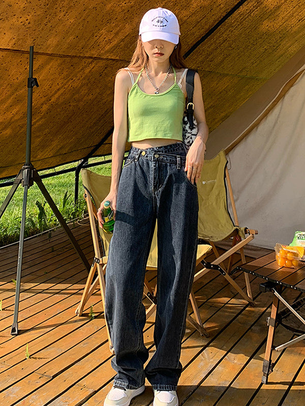 Casual High Waisted Split-Joint Jean Pants Bottoms