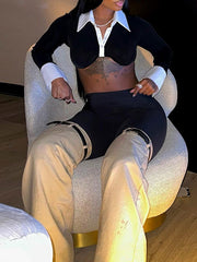 Belted Split-Joint High Waisted Flared Trousers