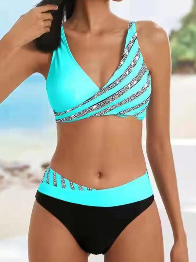 Printed Sexy Lace-Up Bikini Set