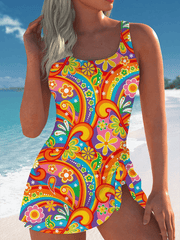 Women's Colorful Hippie Print One Piece Swimsuit