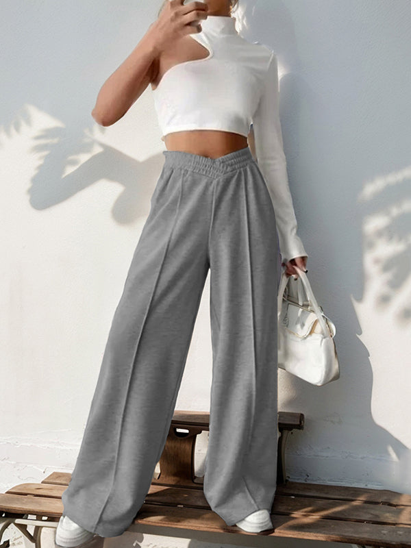 Elasticity Solid Color High Waisted Loose Trousers Pants