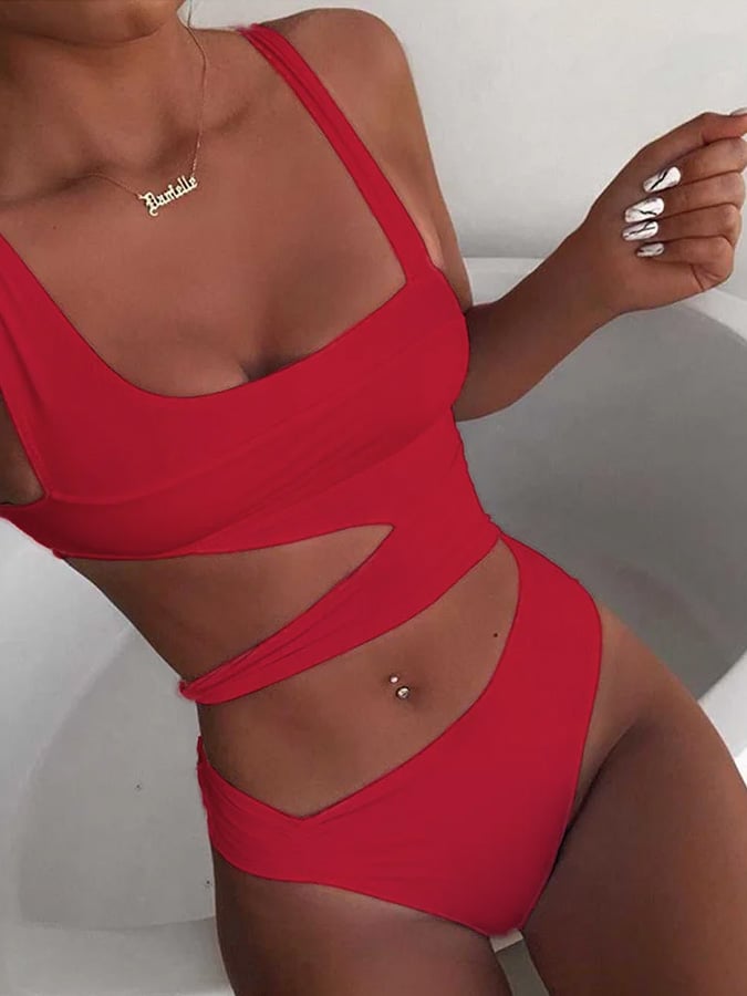 Women's sexy one-piece slimming solid color bikini swimsuit