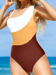 Sexy Contrast Color Cut Out One Piece Swimsuit