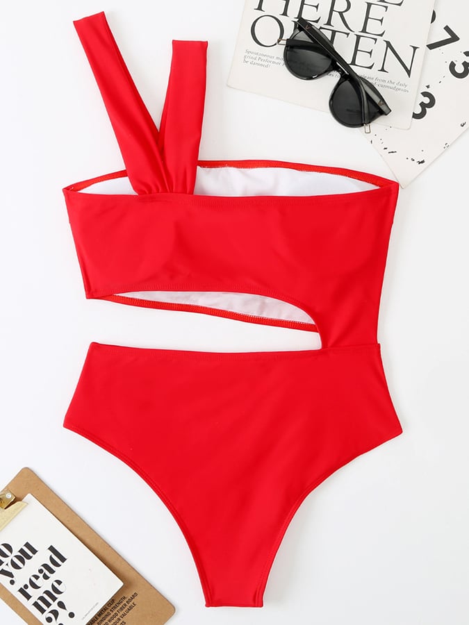 High Waisted Patchwork Triangular One Piece Swimsuit